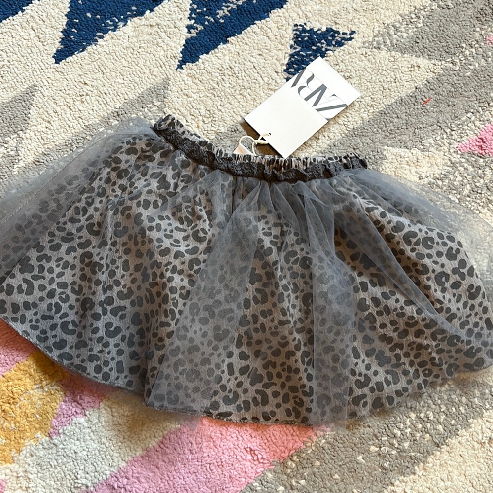 NWT ZARA tulle overlay leopard skirt